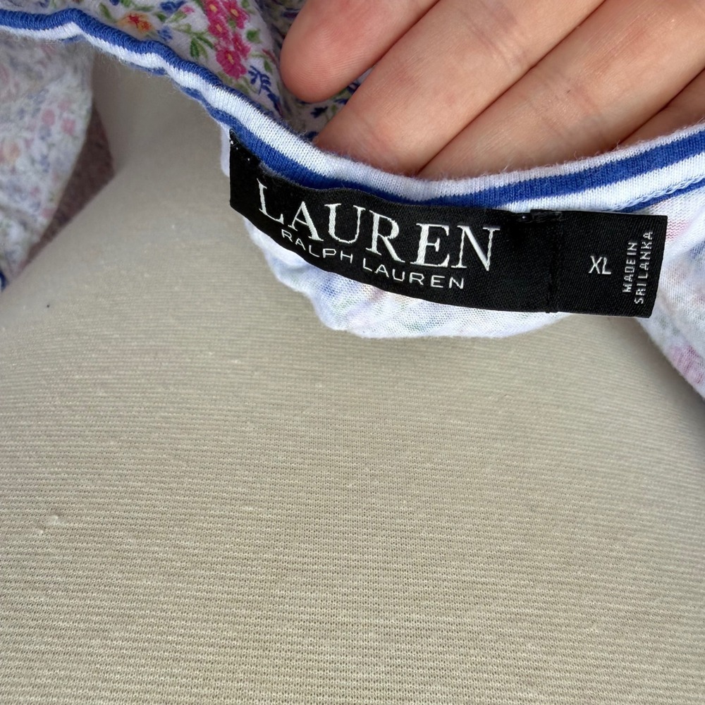 Lauren Ralph Lauren Floral Stripe Ruffle Nightgown XL Blue Pink White Sleeveless - Picture 5 of 5